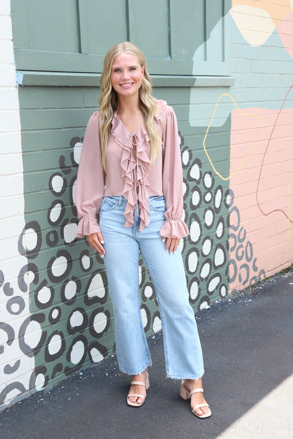 Greer Ruffled Tie Front Blouse, Mauve