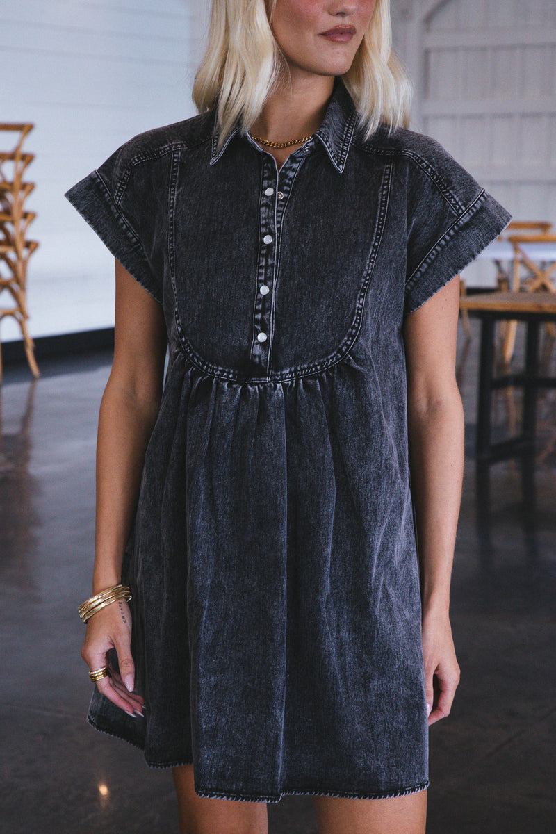 Brynlee Washed Denim Dress, Black