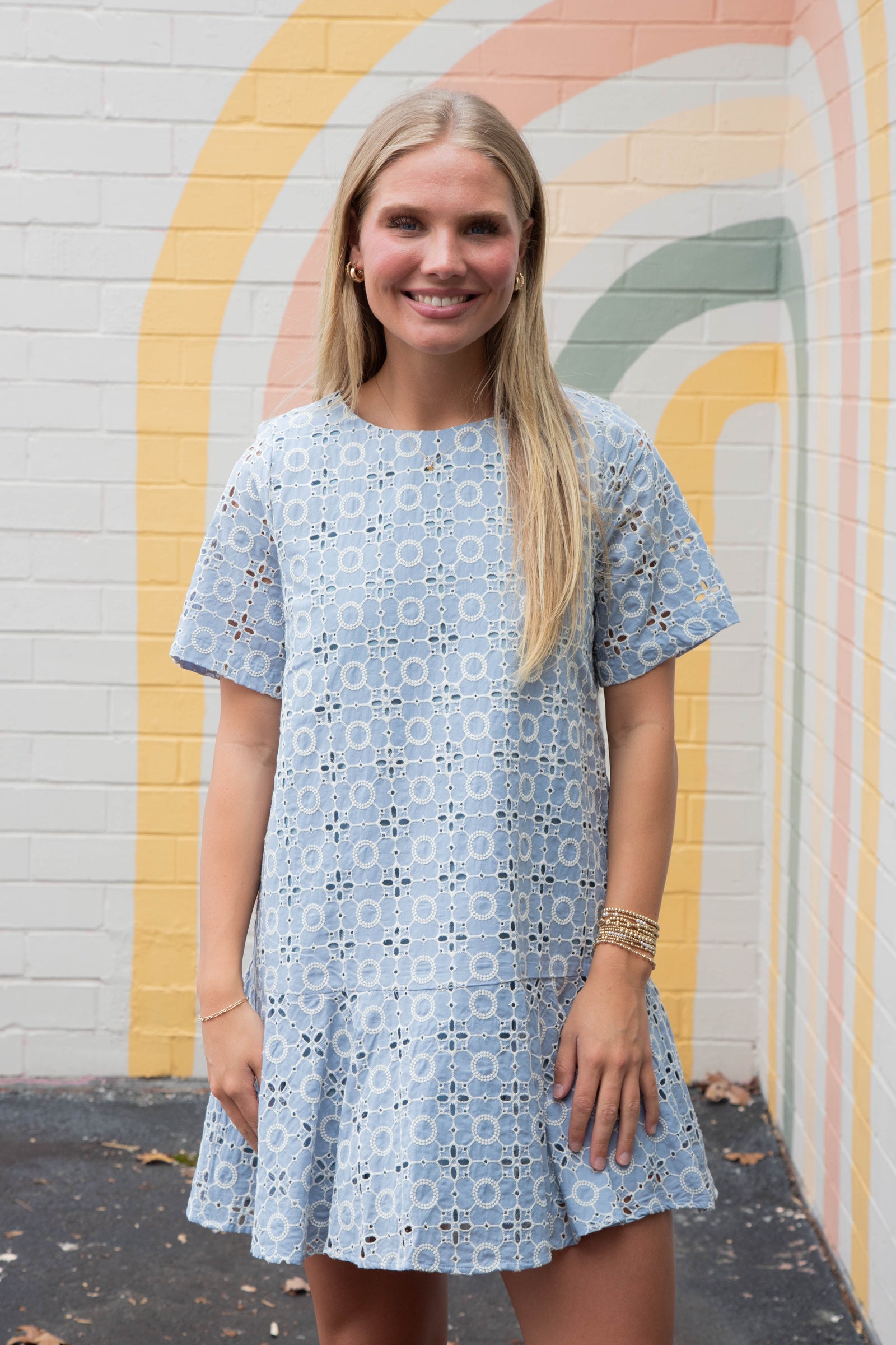 Kaylani Peplum Hem Embroidered Dress, Blue – North & Main Clothing