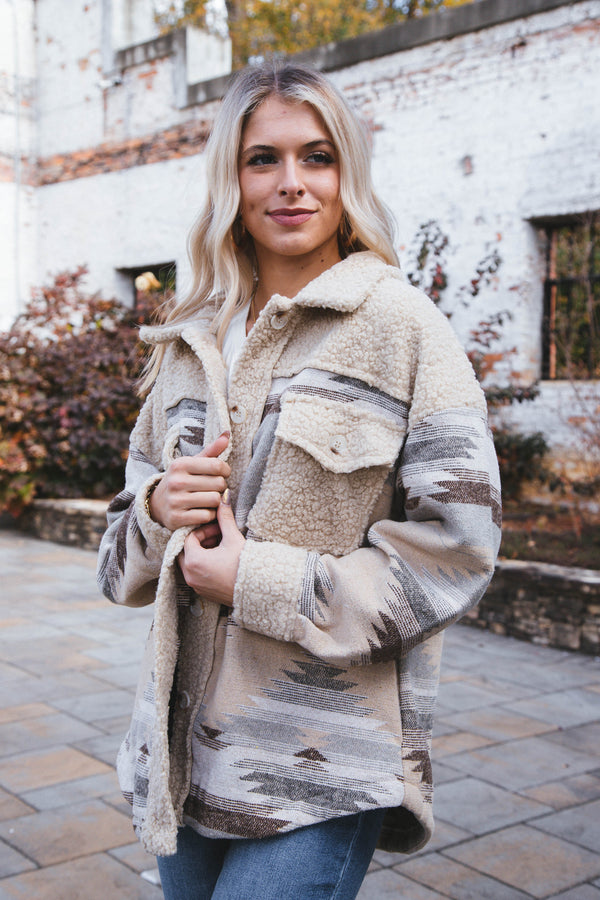 Aztec Sherpa Jacket, Mocha Mix