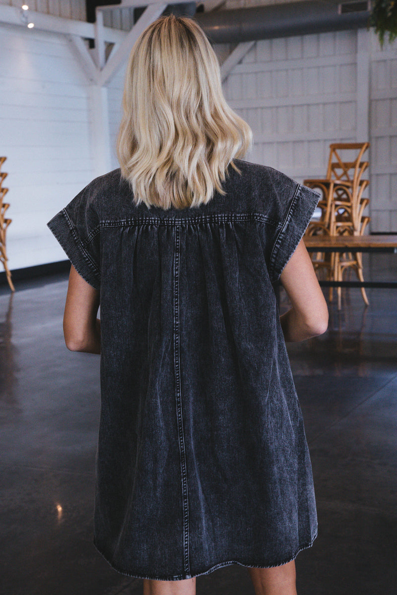 Brynlee Washed Denim Dress, Black