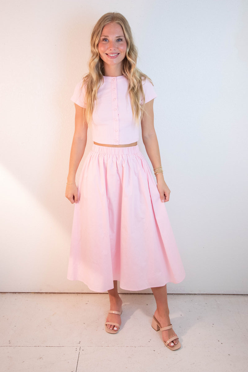 Ari Contrast Button Down Crop Top, Light Pink