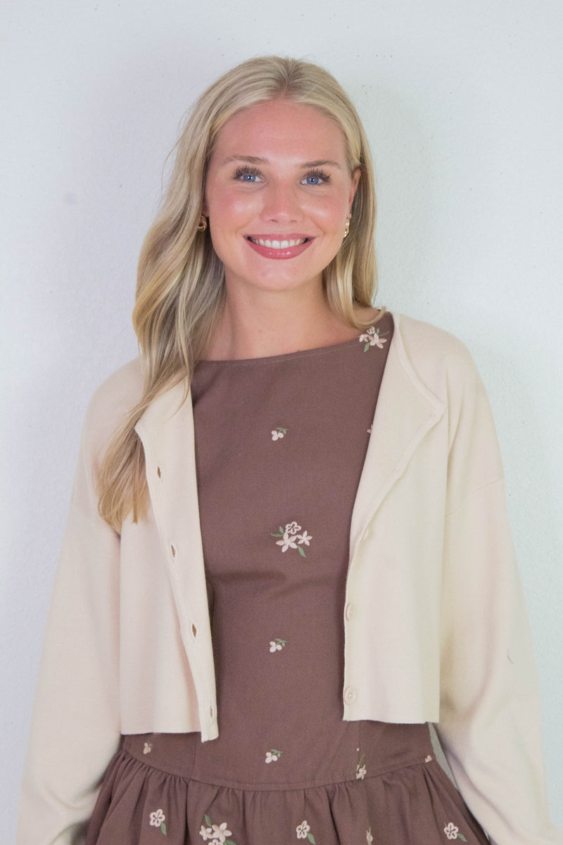 Bianca Cropped Drop Shoulder Cardigan, Beige