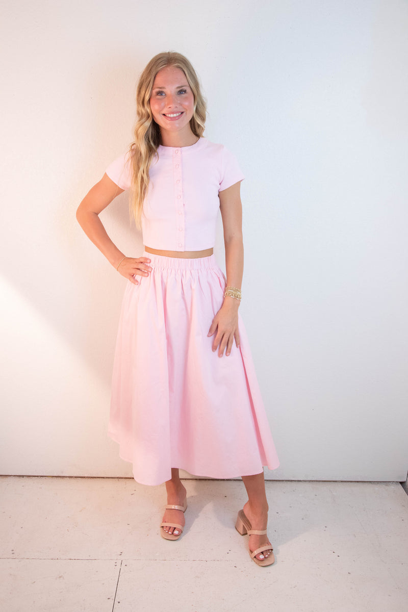 Ari Contrast Button Down Crop Top, Light Pink