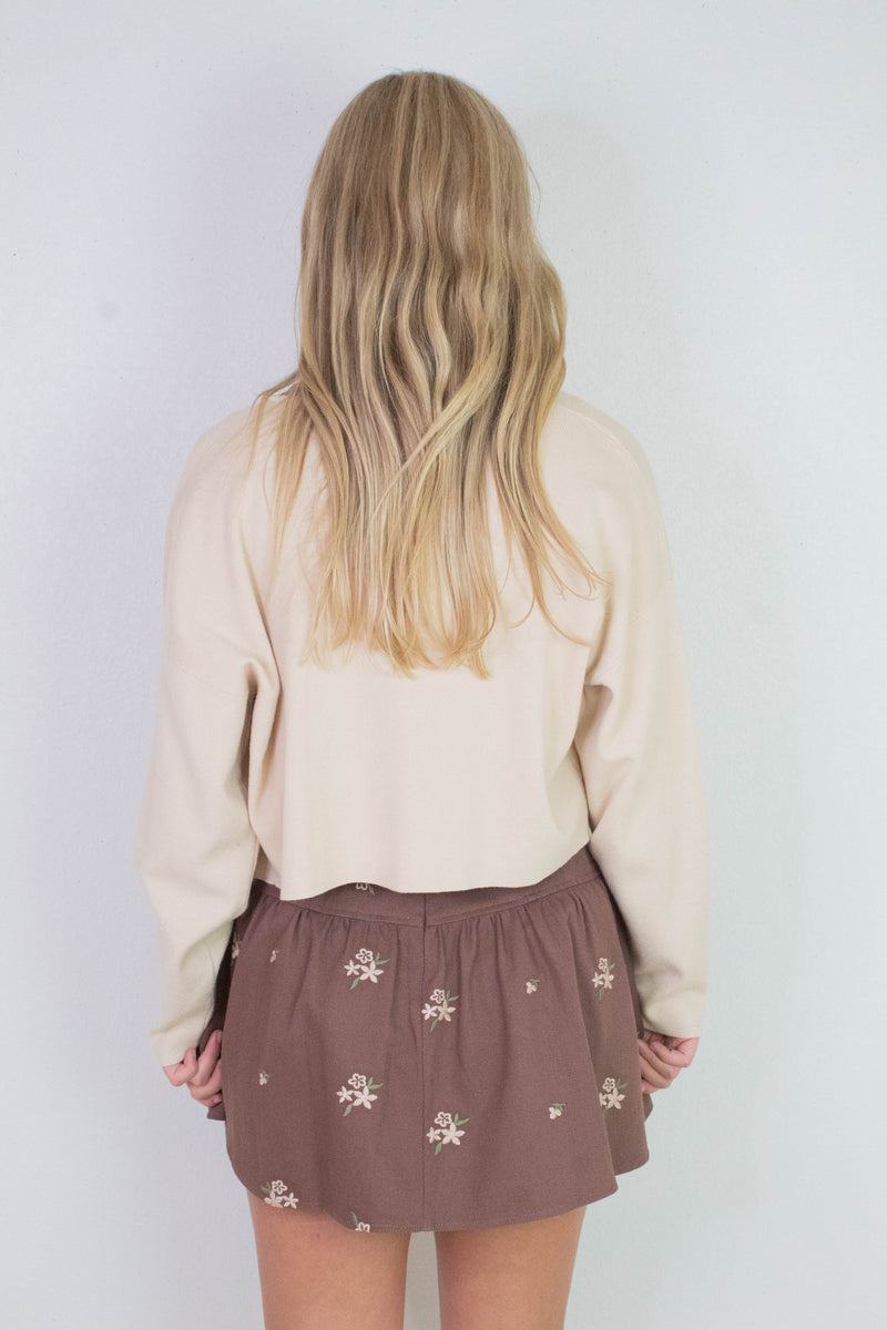 Bianca Cropped Drop Shoulder Cardigan, Beige