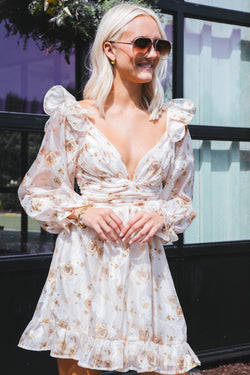 One Last Time Mini Dress, Cream/Brown Floral