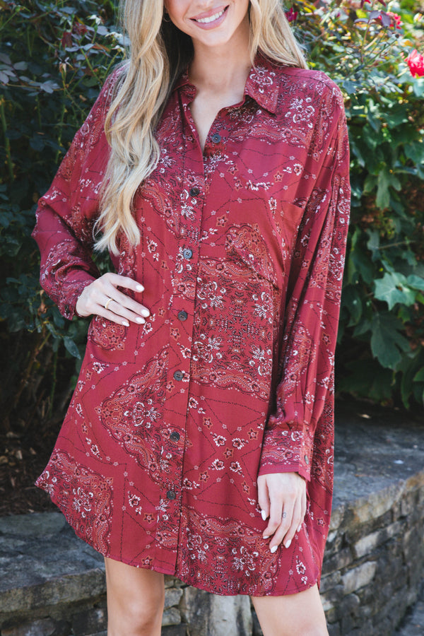Messina Printed Shirt Dress, Henna