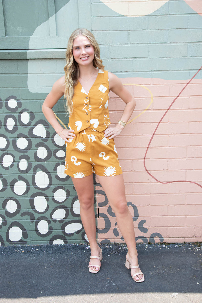 Priscilla Doodle Print Linen Vest, Brown