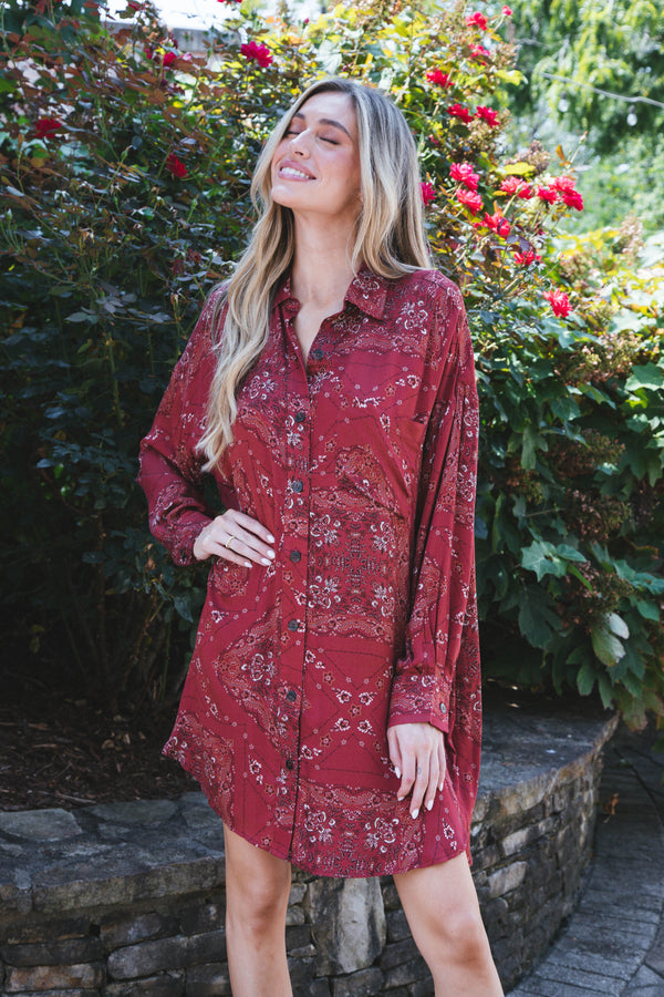Messina Printed Shirt Dress, Henna