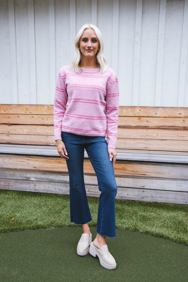 Annalise Stripe Crew Neck Sweater, Pink Combo