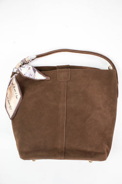 Lillian Suede Bucket Bag, Chocolate