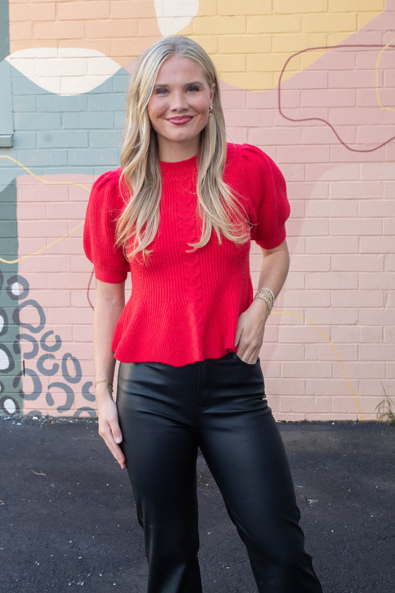Lainey Flared Hem Sweater, Red