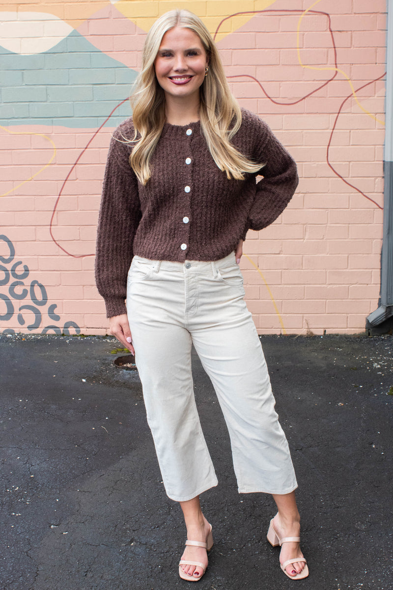 Emberly Fluffy Knit Cardigan, Chestnut