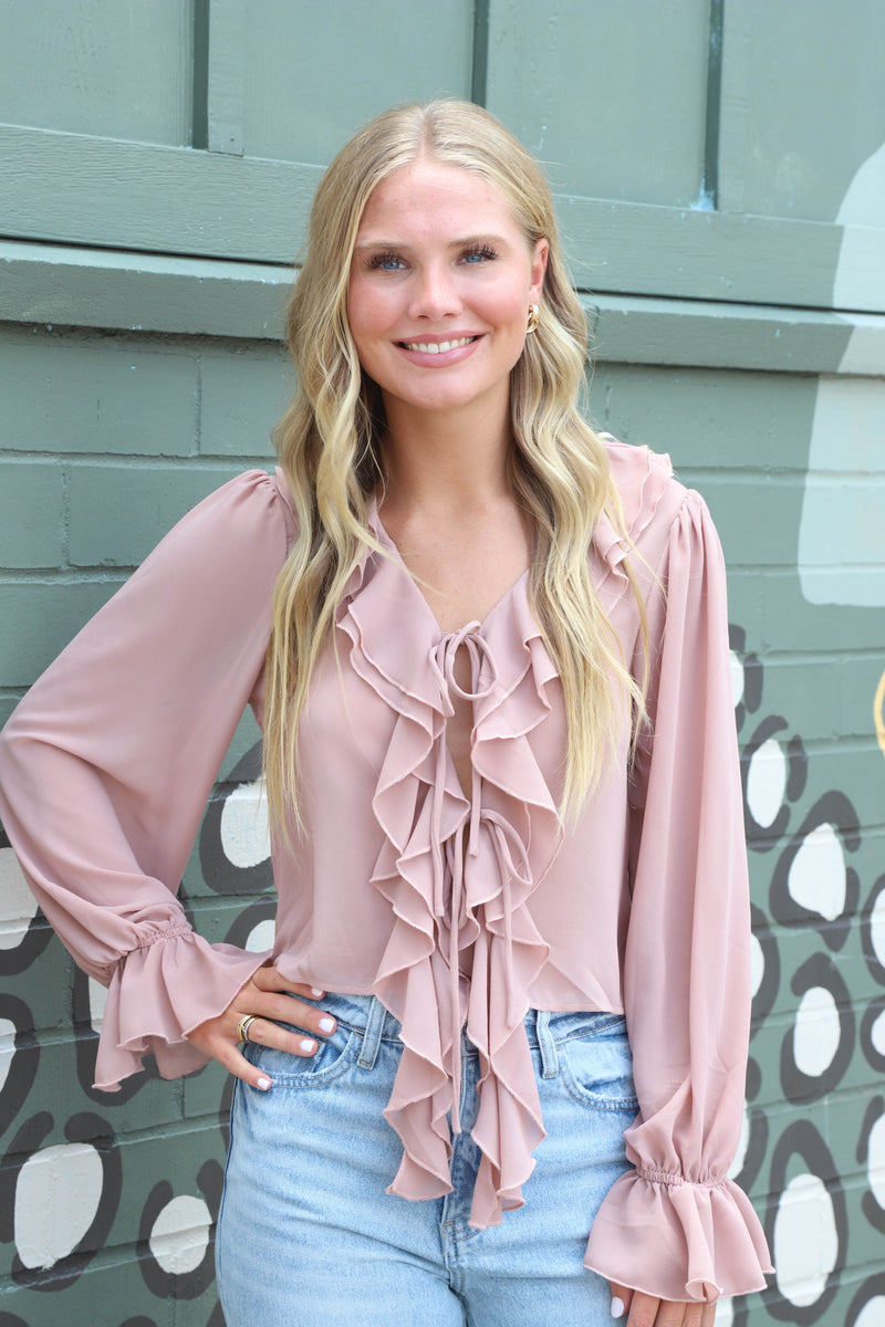 Greer Ruffled Tie Front Blouse, Mauve