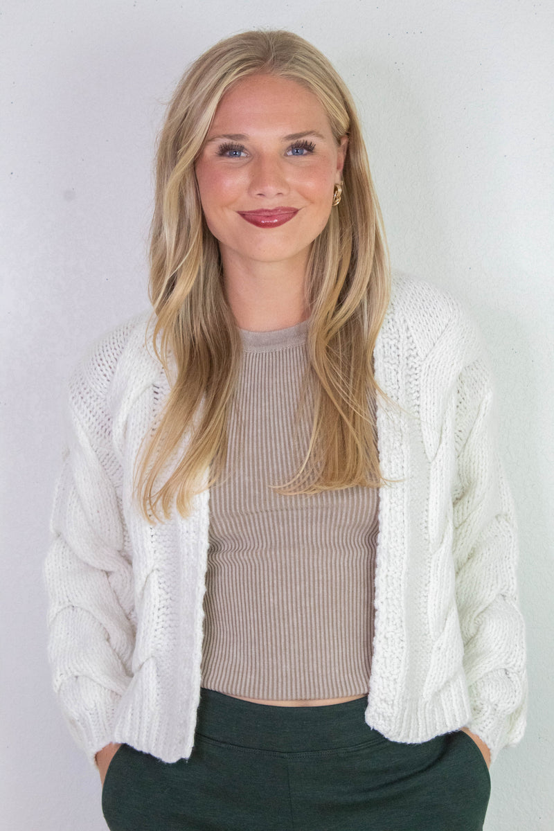 Kennedy Cable Knit Cardigan, Whip Cream