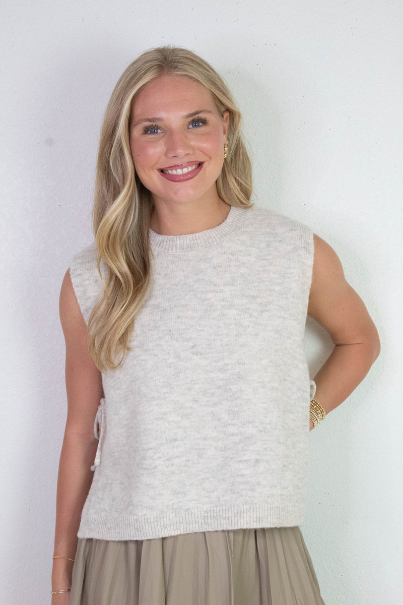 Sybil Side Tie Sweater Vest, Oatmeal