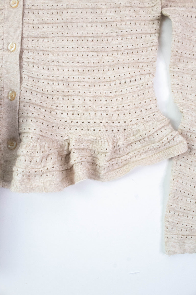 Rylee Pointelle Knit Ruffled Sweater Top, Oatmeal