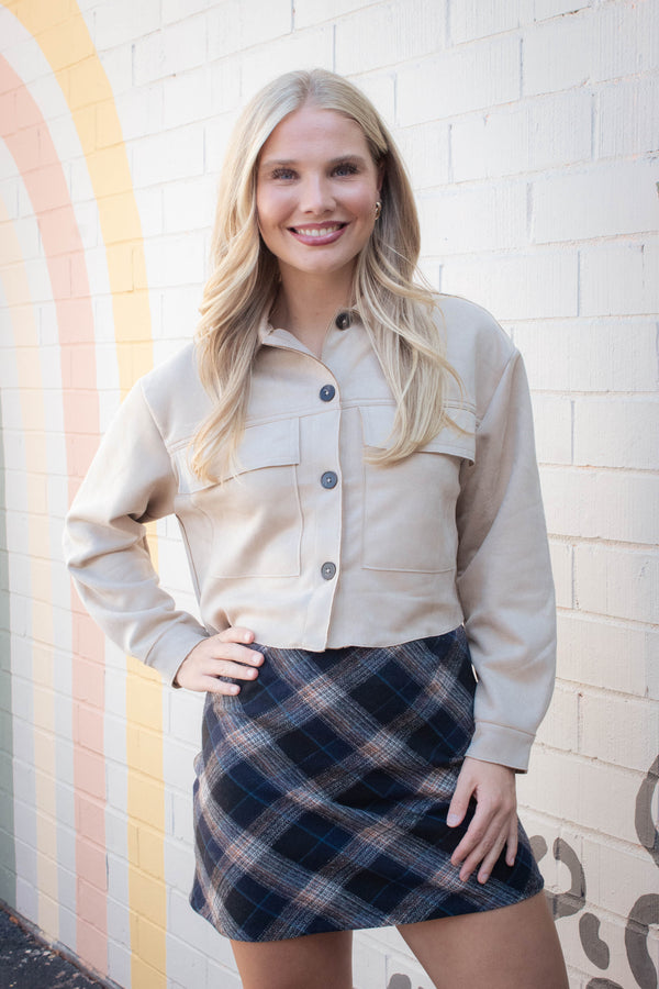 Monet Faux Suede Short Jacket, Sand Taupe