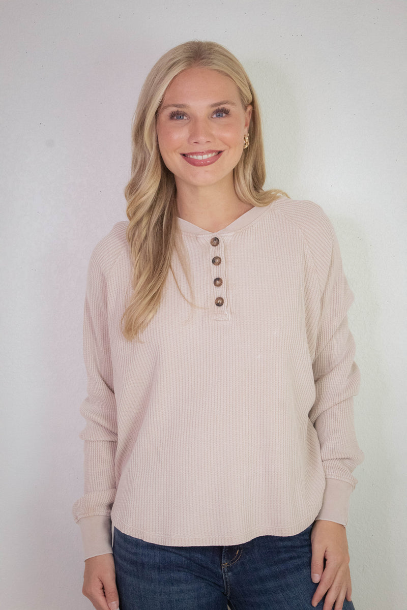 Jordan Knit Henley Top, Dark Taupe