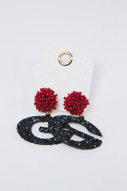 Pompom Gameday Earrings, Black/Red