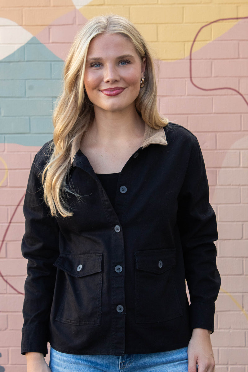 Elisabeth Corduroy Collared Work Jacket, Black