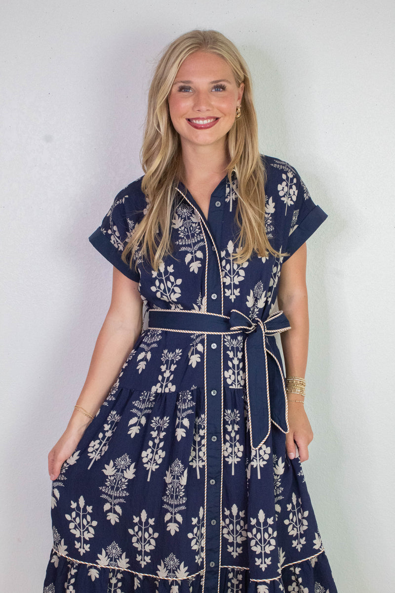Margot Botanical Print Midi Dress, Navy