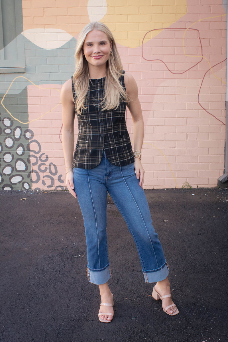 Melba Straight Wide Cuffed Jeans, Medium