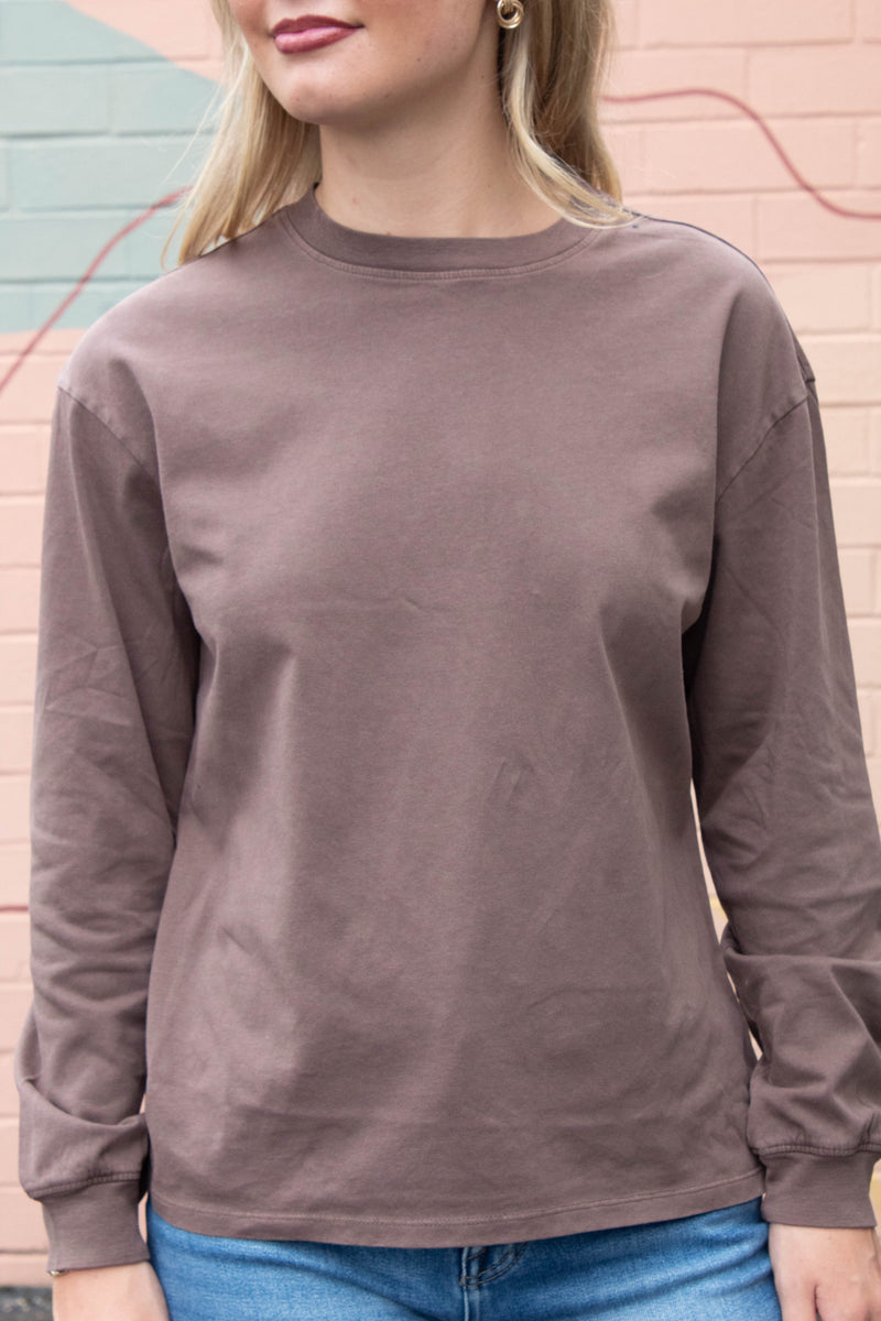 Raine Round Neck Garment Dye Tee, Brown