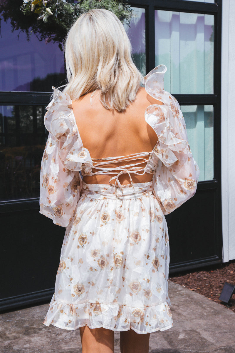 One Last Time Mini Dress, Cream/Brown Floral