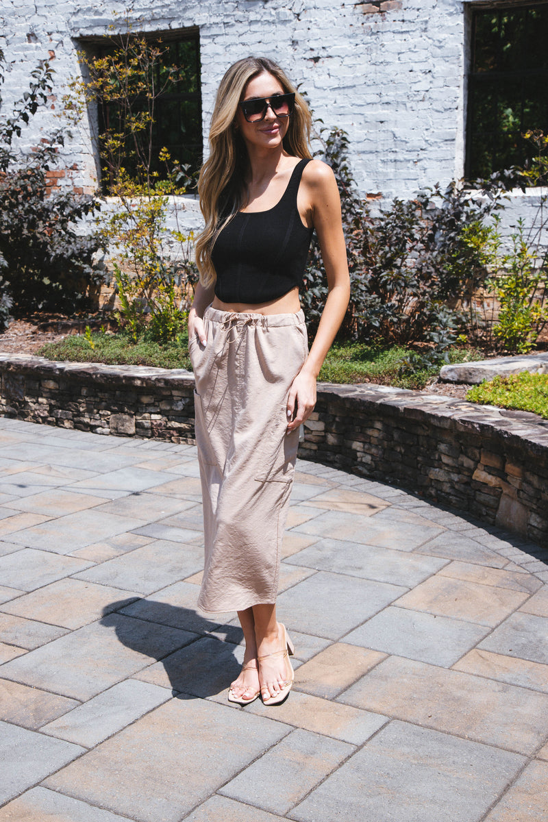 Dare to Dream Cargo Midi Skirt, Taupe