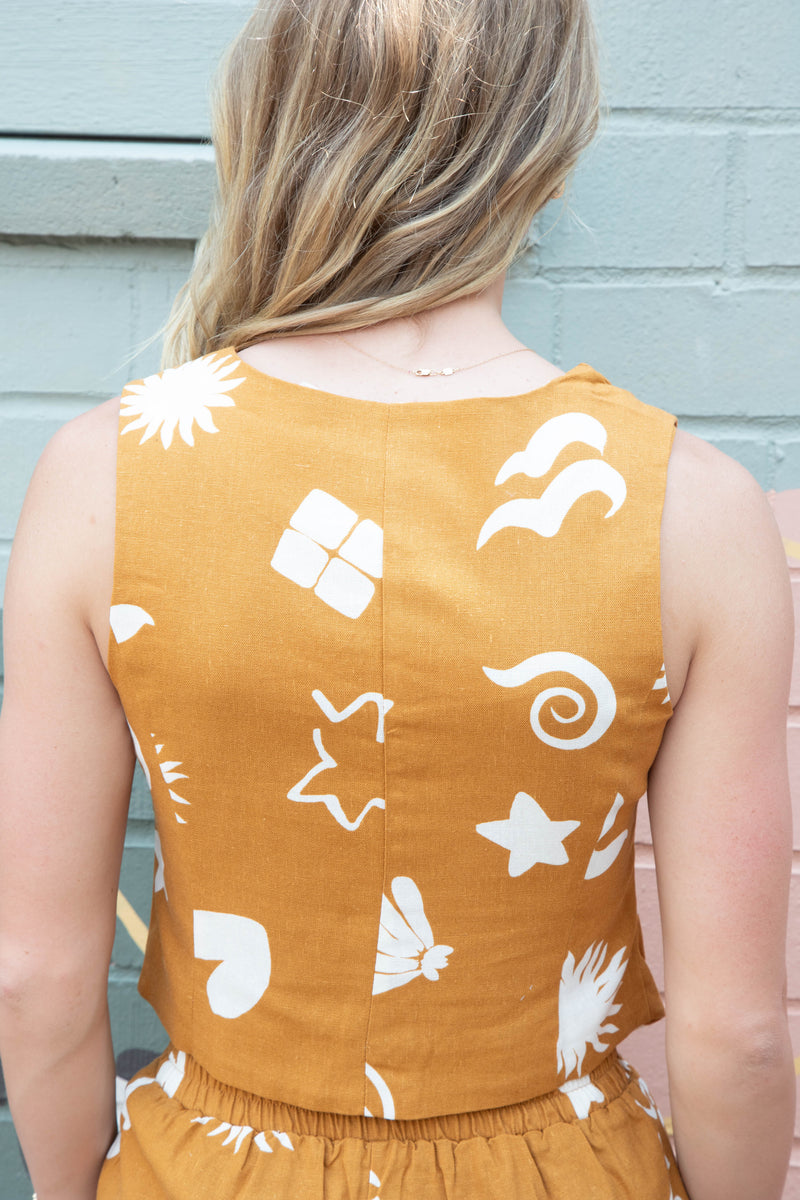 Priscilla Doodle Print Linen Vest, Brown
