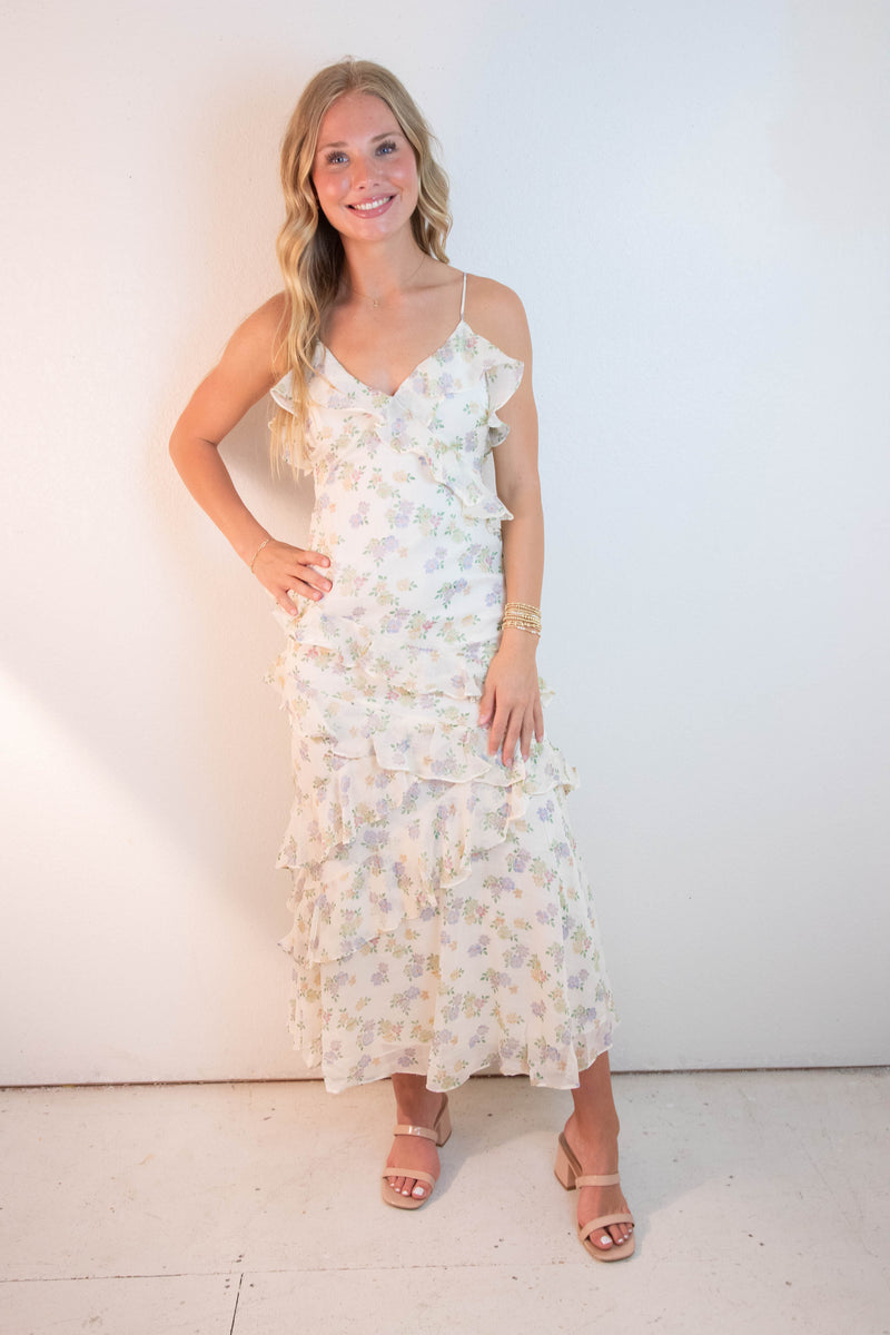 Carter Floral Ruffled Maxi Dress, Cream Multi