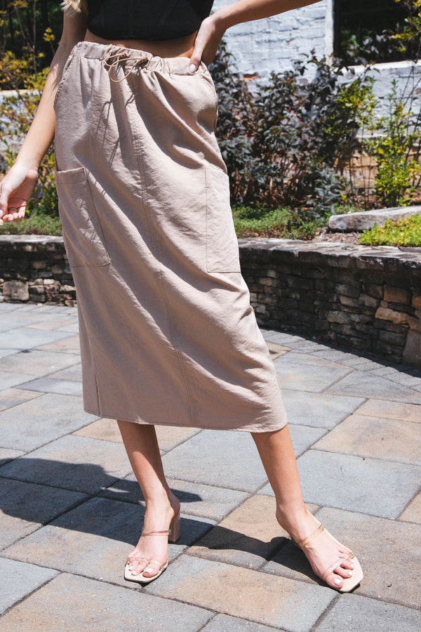 Dare to Dream Cargo Midi Skirt, Taupe