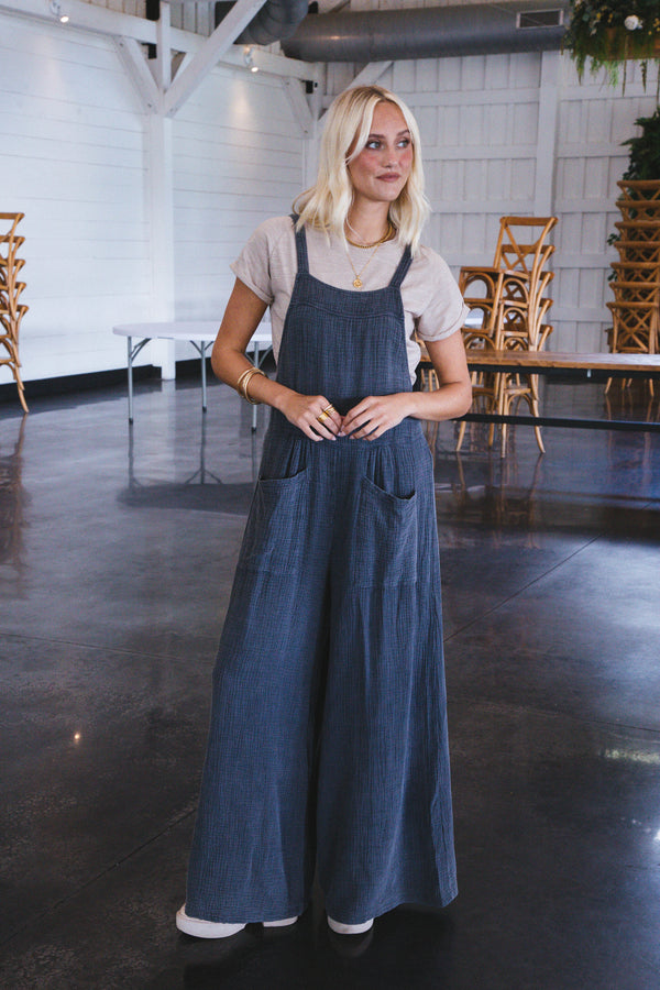 Kelly Vintage Garment Dye Jumpsuit, Charcoal
