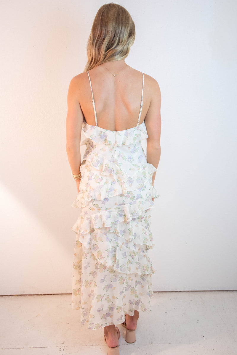 Carter Floral Ruffled Maxi Dress, Cream Multi