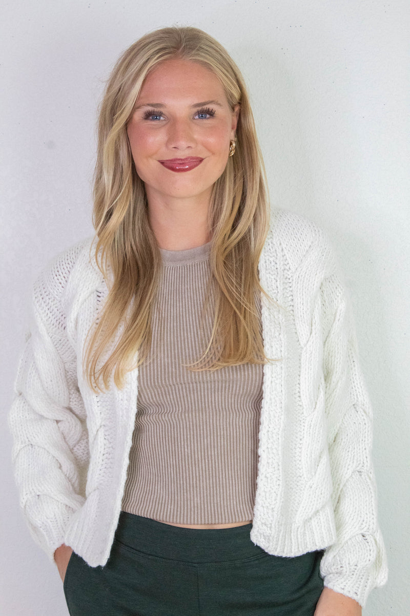 Kennedy Cable Knit Cardigan, Whip Cream