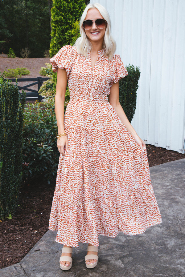Carla Maxi Dress, Ecru/Rust