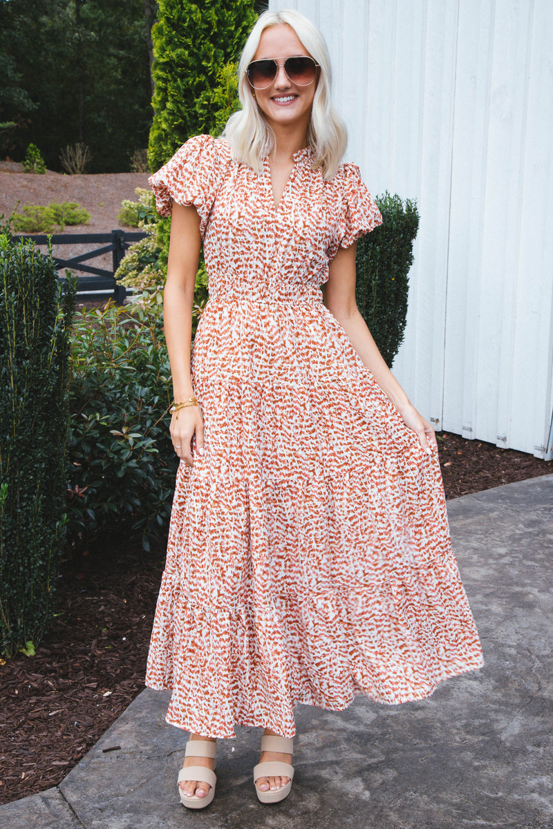 Carla Maxi Dress, Ecru/Rust