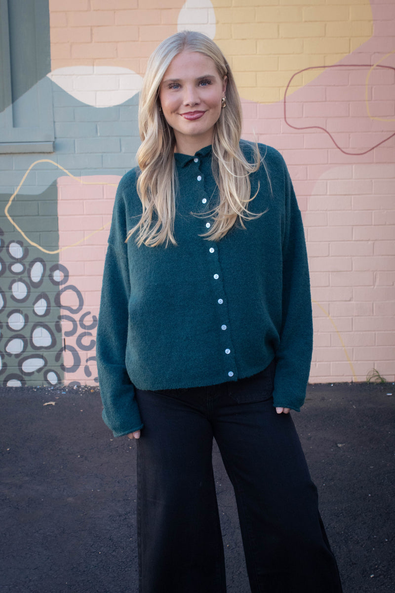 Odessa Cardigan Sweater, Hunter Green