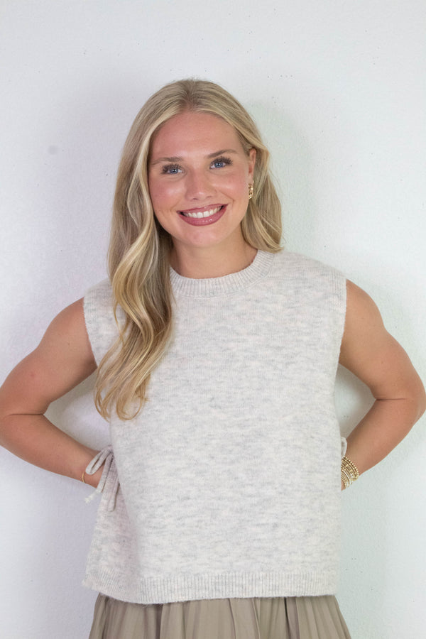 Sybil Side Tie Sweater Vest, Oatmeal