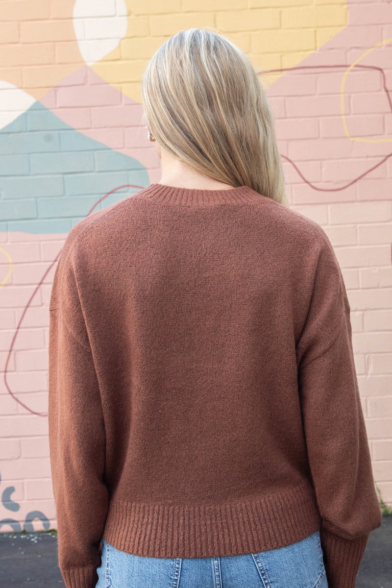 Madeline Pullover Crewneck Sweater, Chestnut