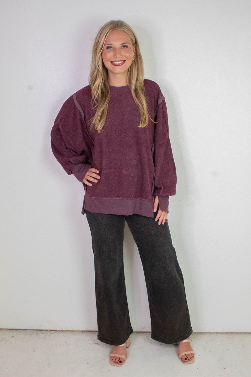 Millie Oversized Crewneck Sweatshirt, Dark Cherry