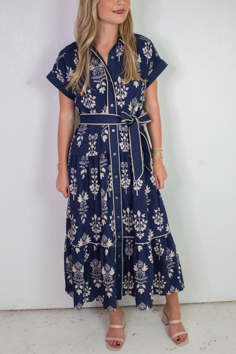 Margot Botanical Print Midi Dress, Navy