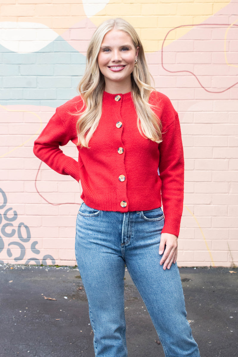 Kohana Crewneck Cardigan, Garnet | RD Style