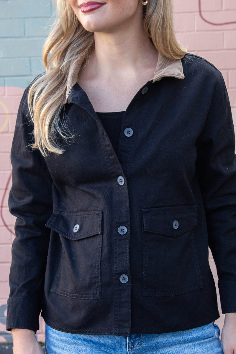 Elisabeth Corduroy Collared Work Jacket, Black