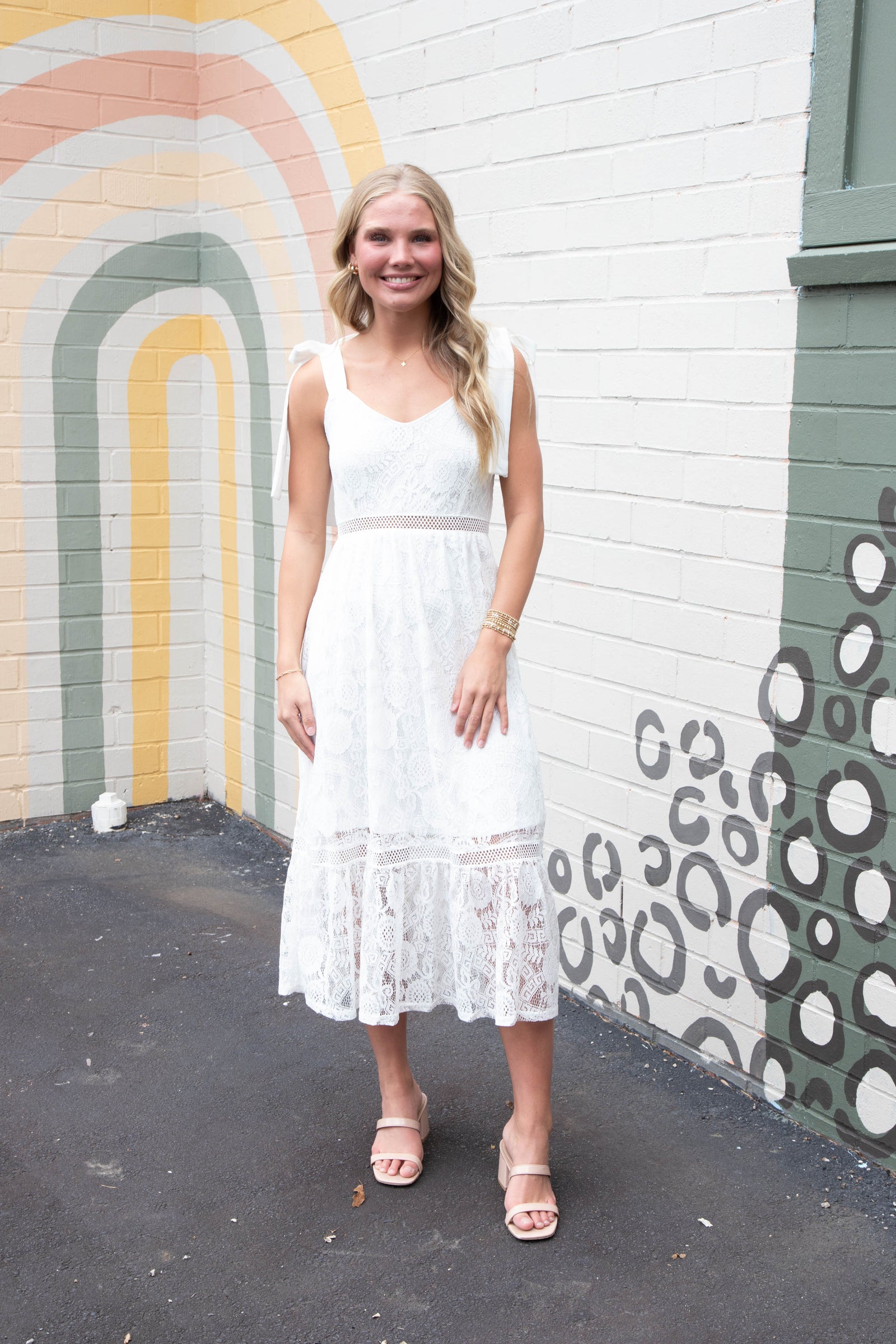 Gabriela Lace Sheer Trim Midi Dress, Off White – North & Main