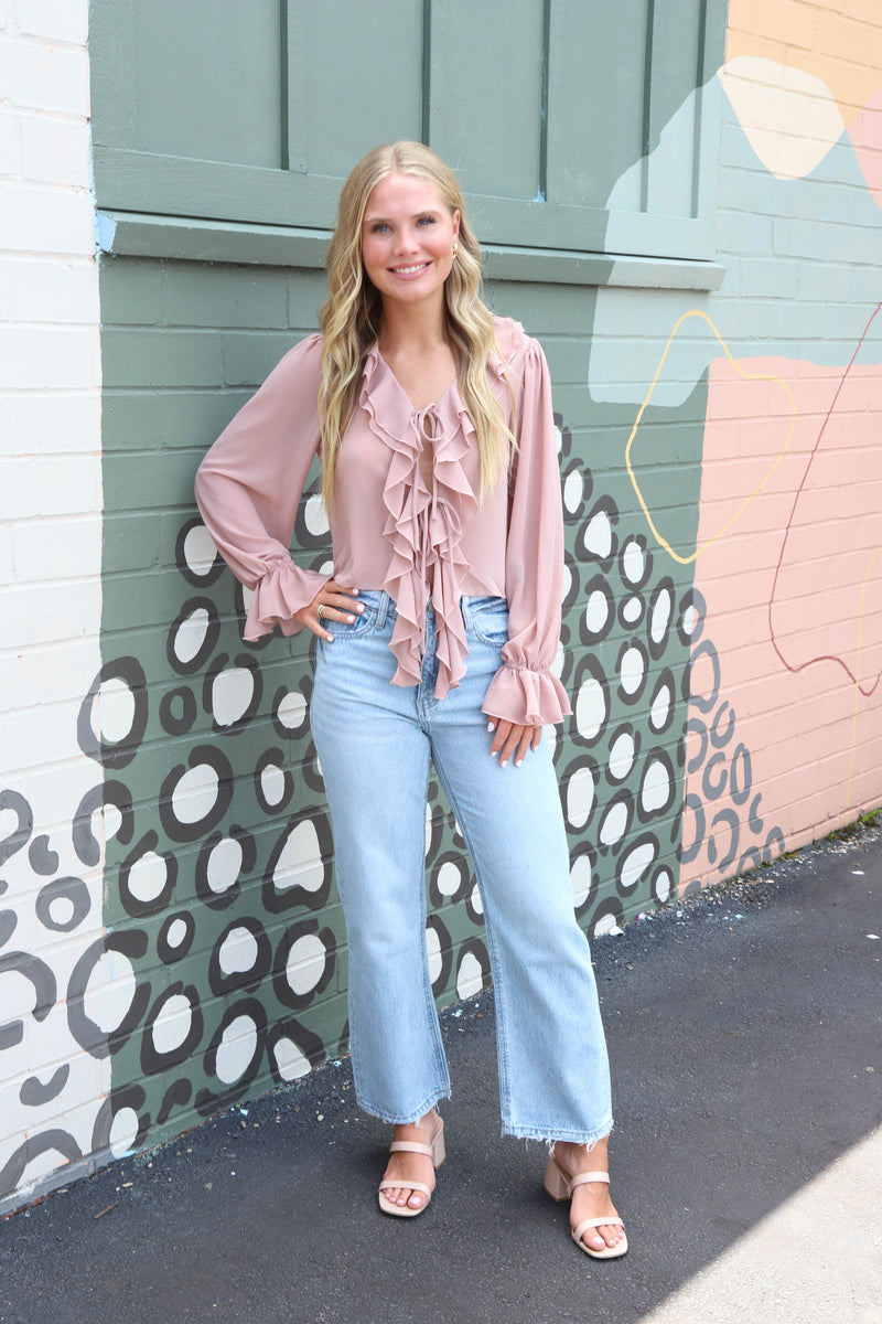 Greer Ruffled Tie Front Blouse, Mauve