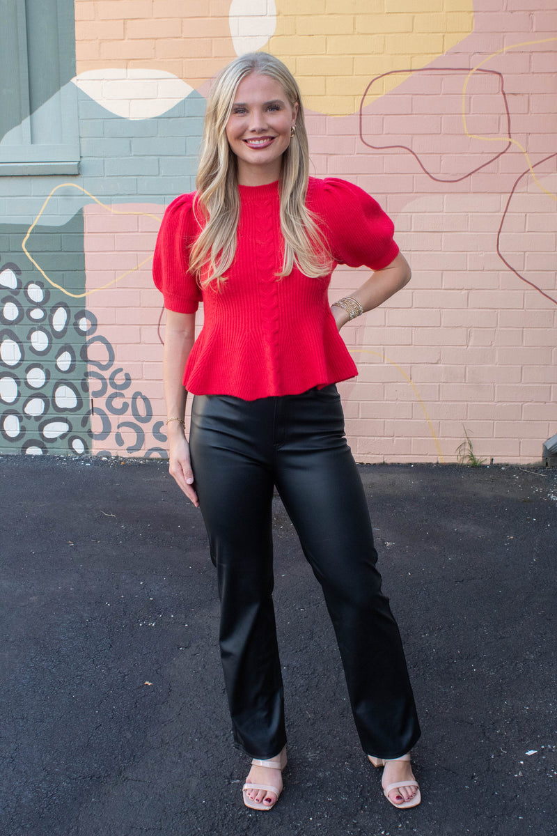 Lainey Flared Hem Sweater, Red
