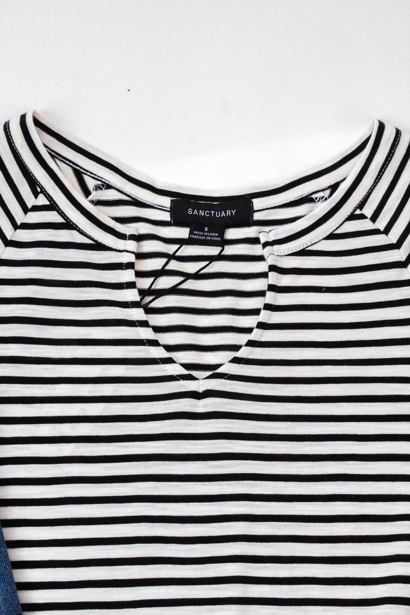 Riley Notch Neck Tee, Light Oak/Black Stripe | Sanctuary