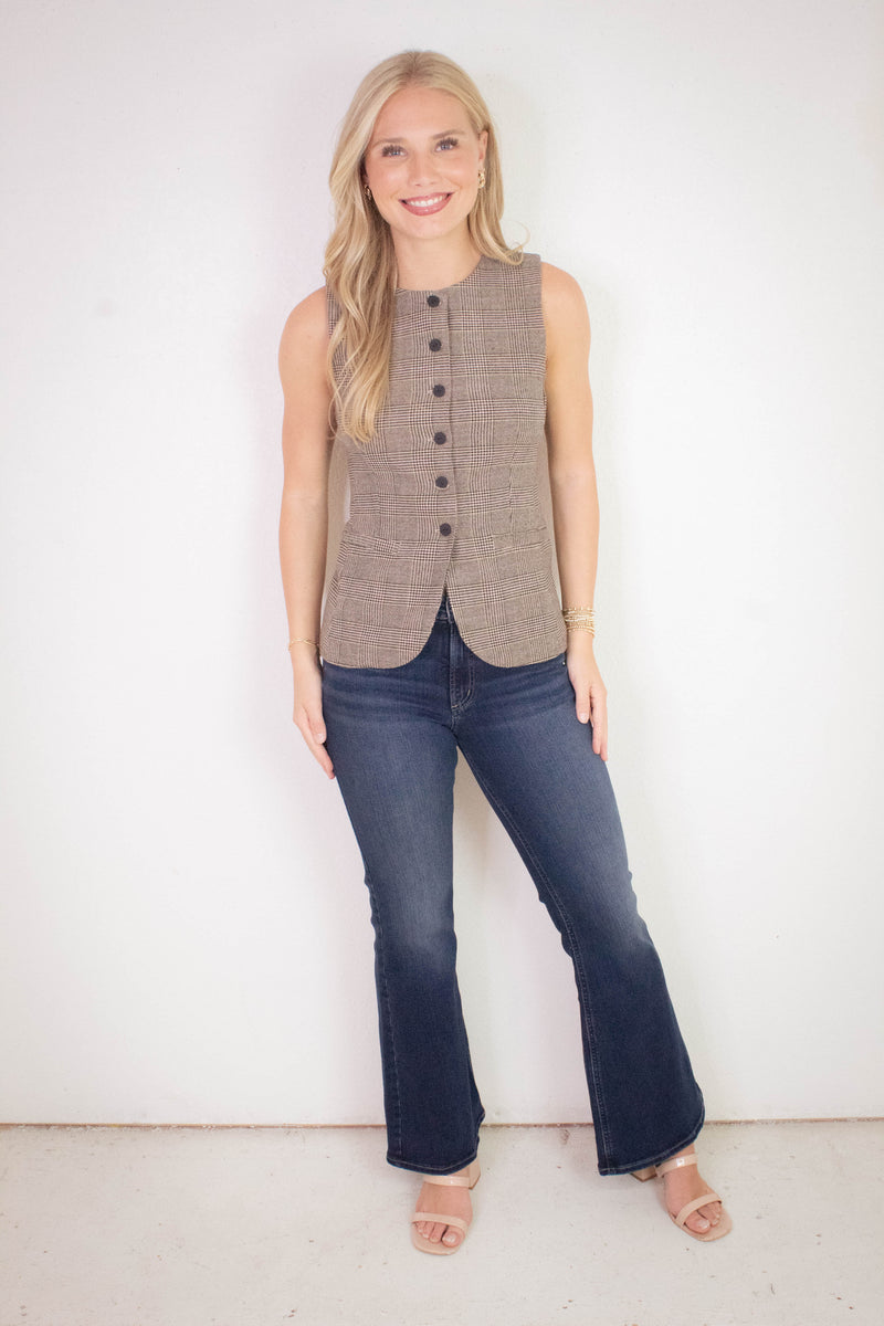 Winslow Check Woven Vest, Taupe/Pink